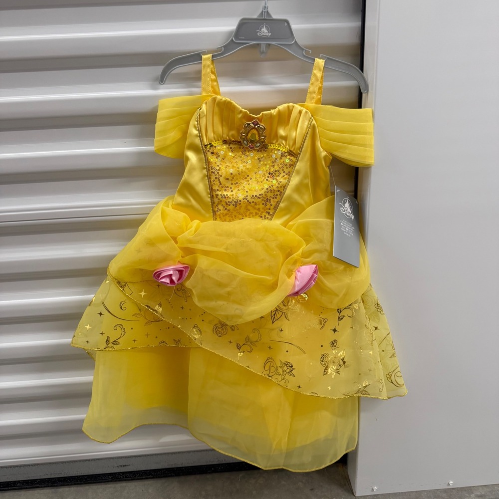 Disney Belle Costume Dress Kids Size 3 Yellow Sequin Rose Gold Princess Gown